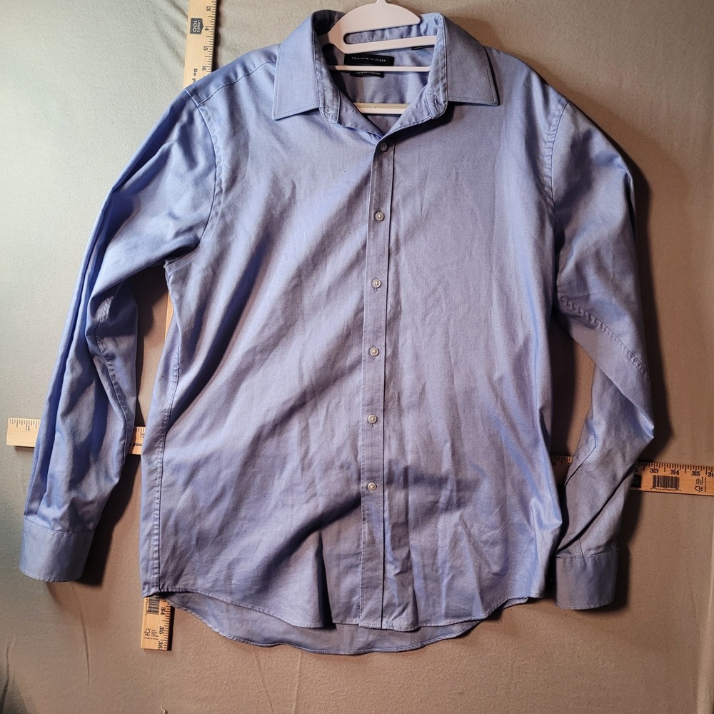Tommy Hilfiger Mens Athletic Fit Stretch Dress Shirt Light Blue 16 34/35 Long